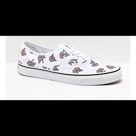 Vans Shoes - 🎉HP🎉 Vans Authentic "Thank You" White & Floral Skate Shoes